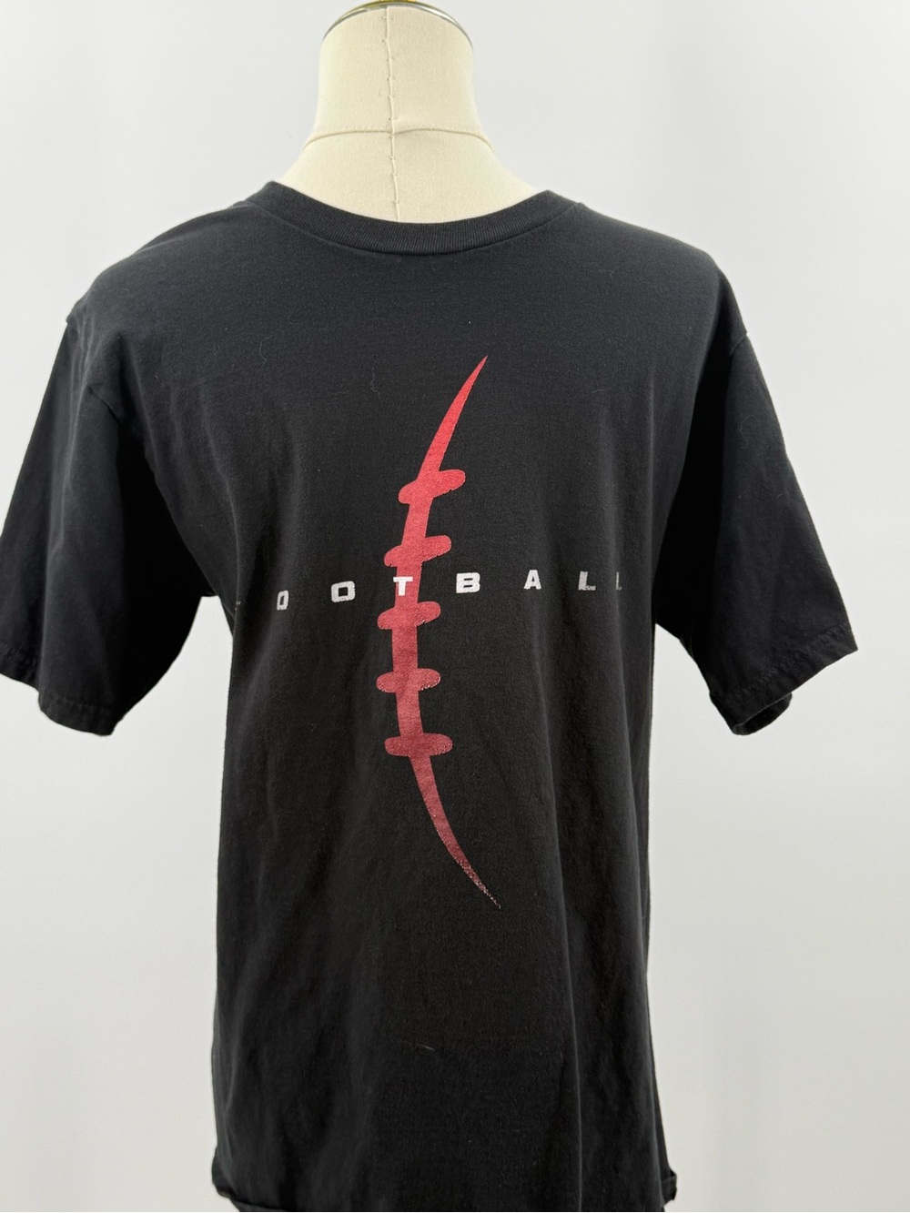 Port and Company Black Tee with Red Football Graphic - Men's Short Sleeve